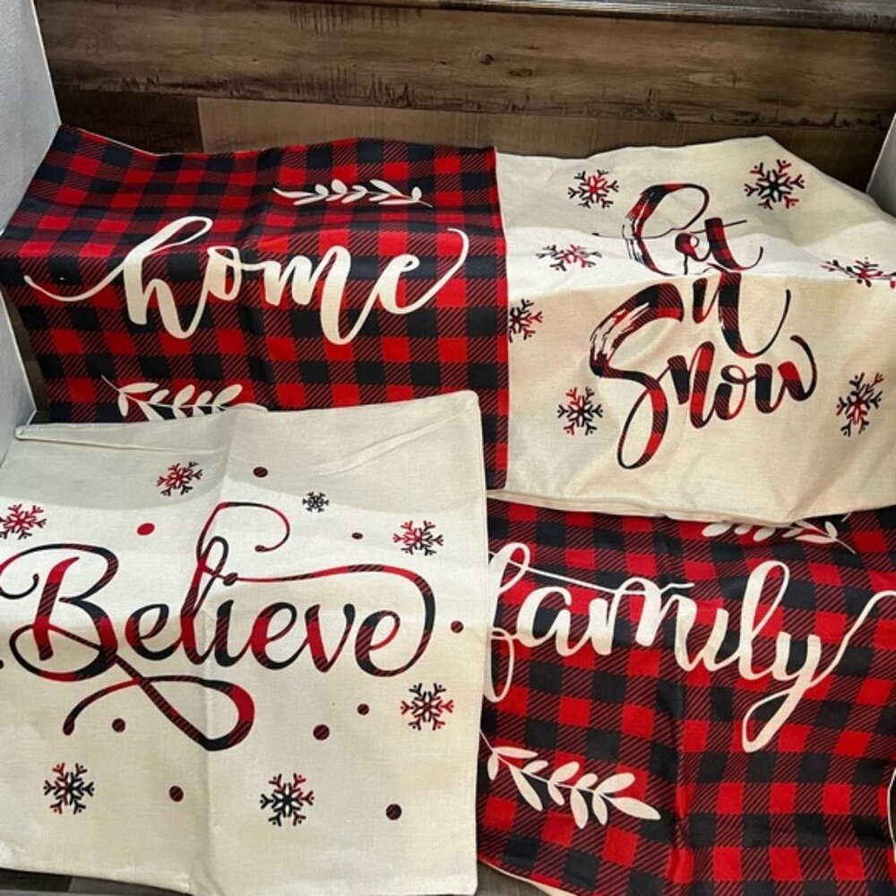 Festive Plaid Holiday Pillow Covers Set